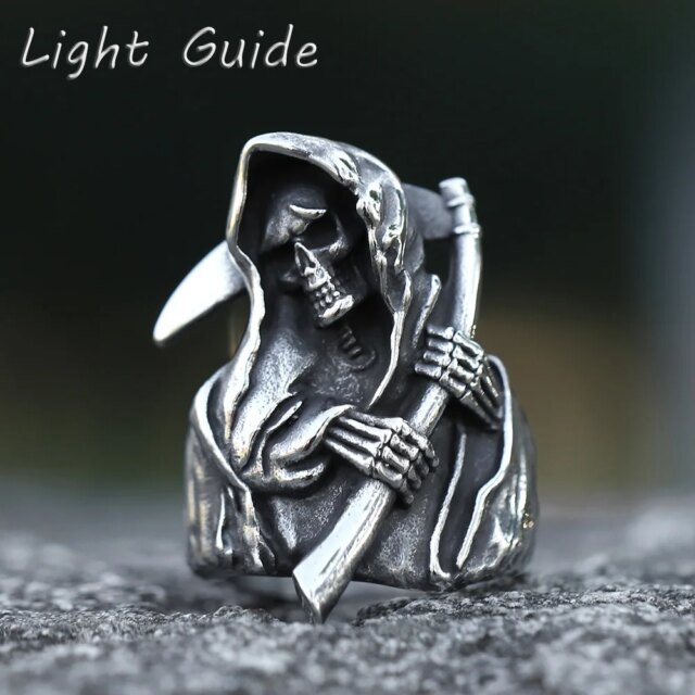 Sculpt Rings Grim Reaper Stainless Steel Skull Ring with Sickle